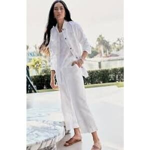 J. Jill Womens M White Linen Creased Front Wide Leg Crop Lightweight Casual Pant